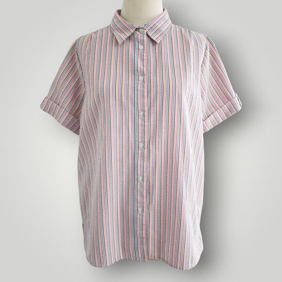 Boca Bay Tops - VTG Boca Bay Seersucker Vacation Shirt Women's S Multicolor Striped Button Up